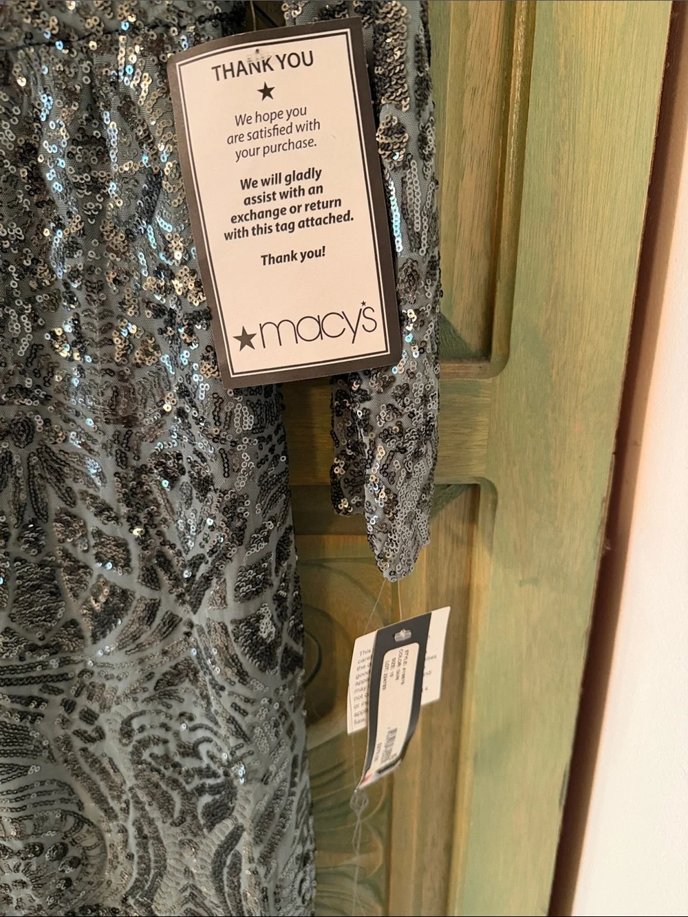 Betsy Adam Slate Gray Sequin Long Sleeve Cocktail Dress